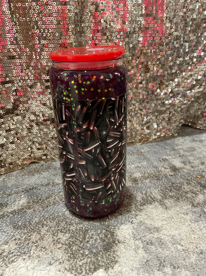 2nd Amendment bullets and Eagles, red lid red blue, and stars Glitter Snowglobe Tumbler