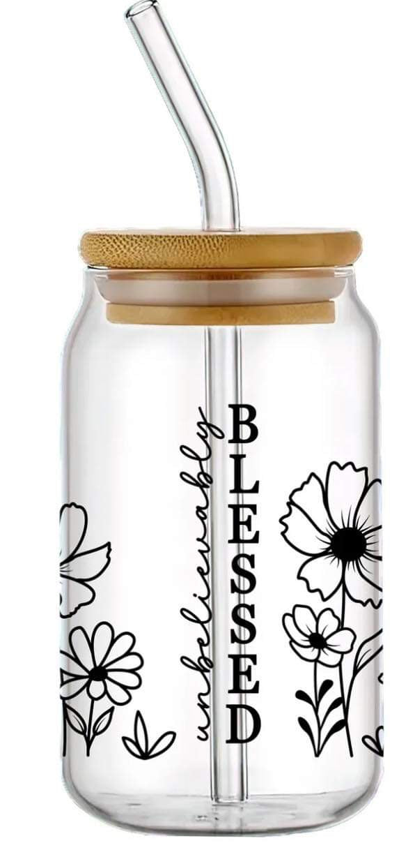 Unbelievably BLESSED-Frosted 16oz Glass Tumbler