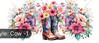 Western Floral Cowgirl Boots -Clear 16oz Glass Tumbler