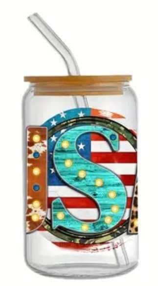 USA -Rainbow Shimmer Colorful Haze Glass Tumbler (Blue)