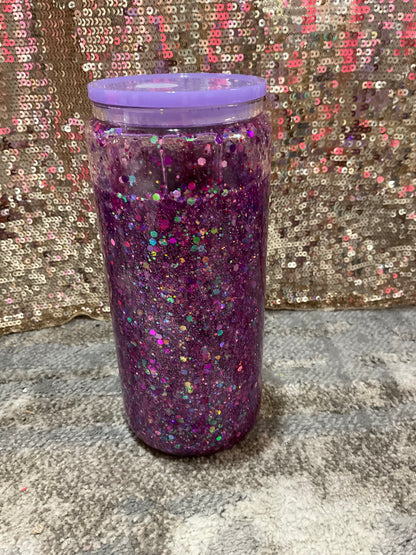 Baby Highland Cow Cheetah Print Purple Chunky Glitter Snowglobe Tumbler