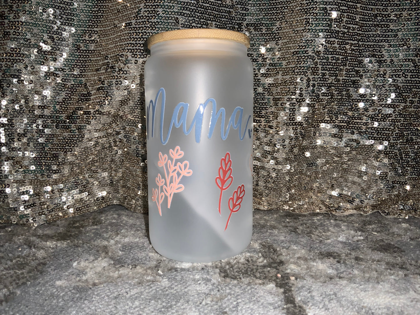 Mama-Floral- Frosted 16oz Glass Tumbler