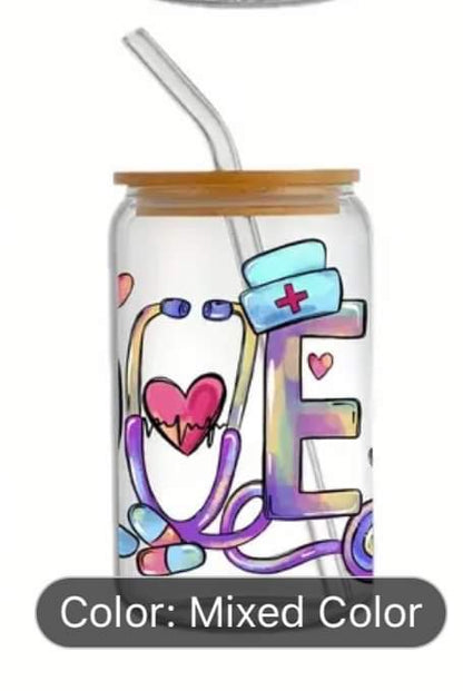 Love Nurse Design-Rainbow Shimmer Colorful Haze Glass Tumbler (Purple)