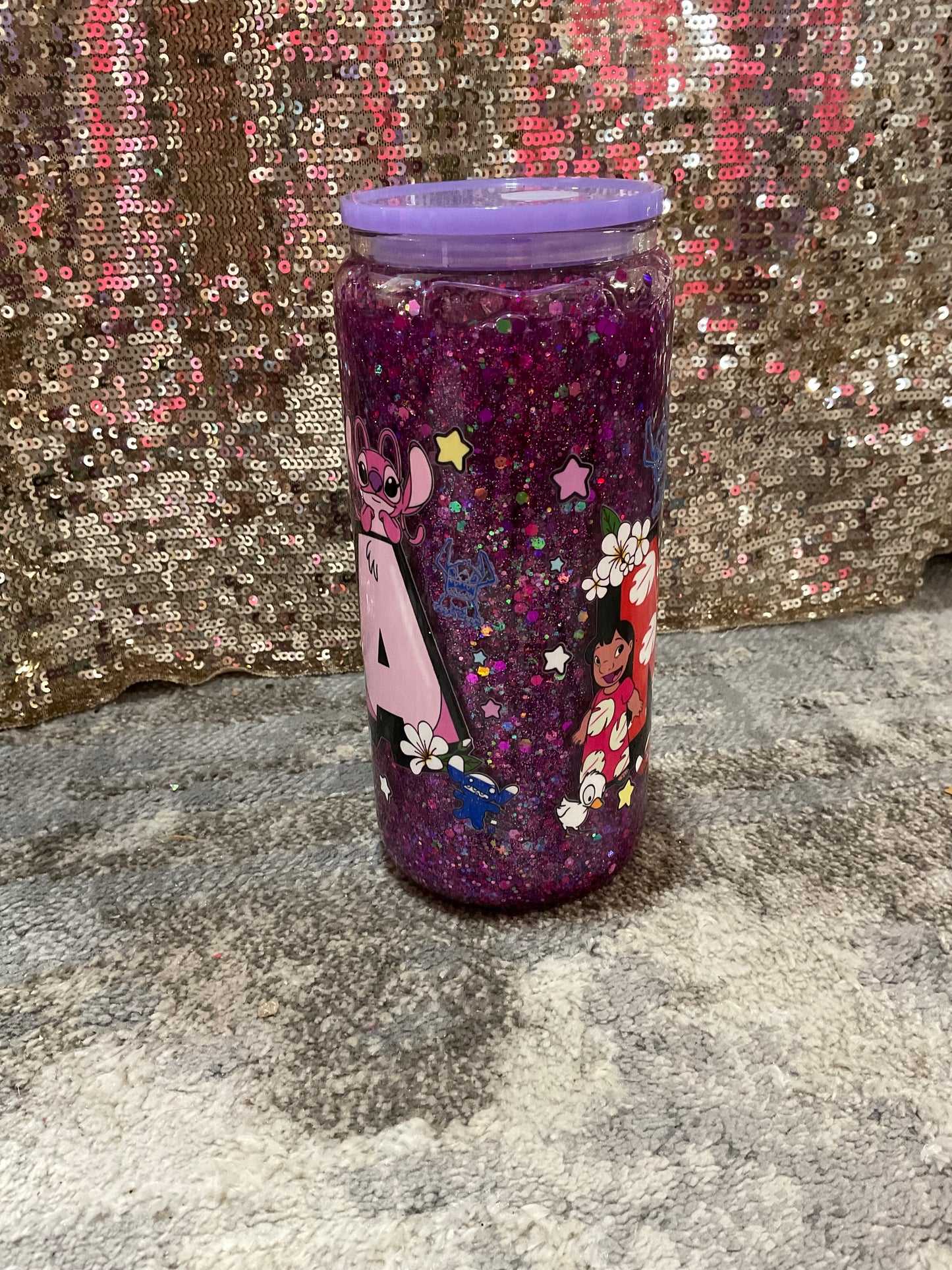 Mama Stitch Chunky Purple Glitter Snowglobe Tumbler