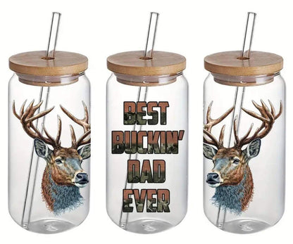 BEST BUCKIN DAD EVER - Clear 16oz Glass Tumbler