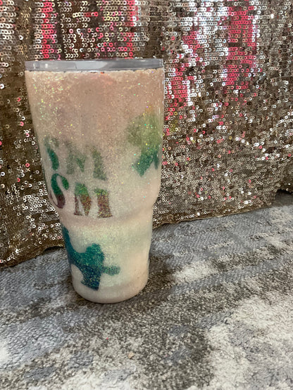Autism Awareness White Peak a boo Rainbow Glitter Resin Tumbler