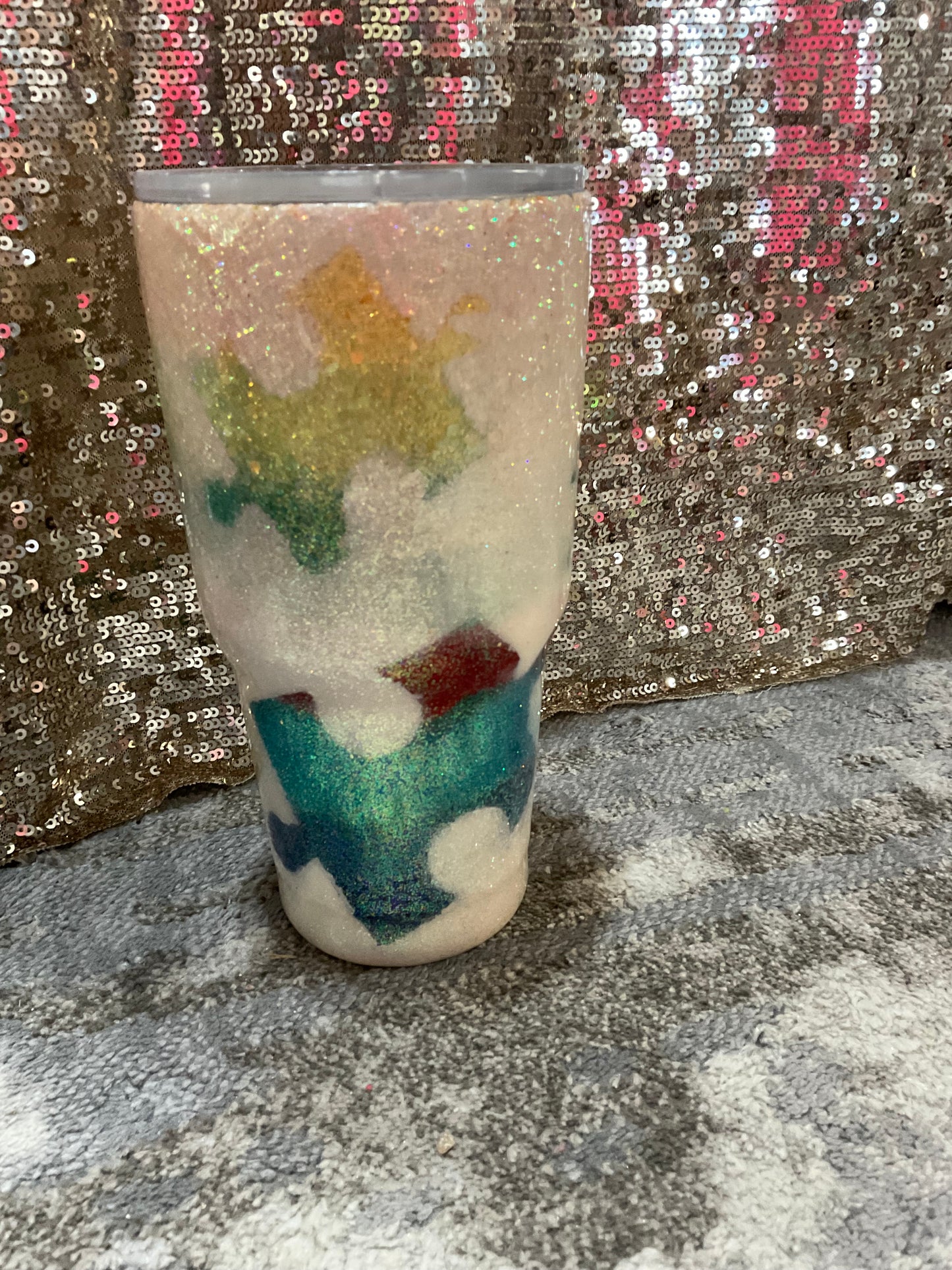 Autism Awareness White Peak a boo Rainbow Glitter Resin Tumbler