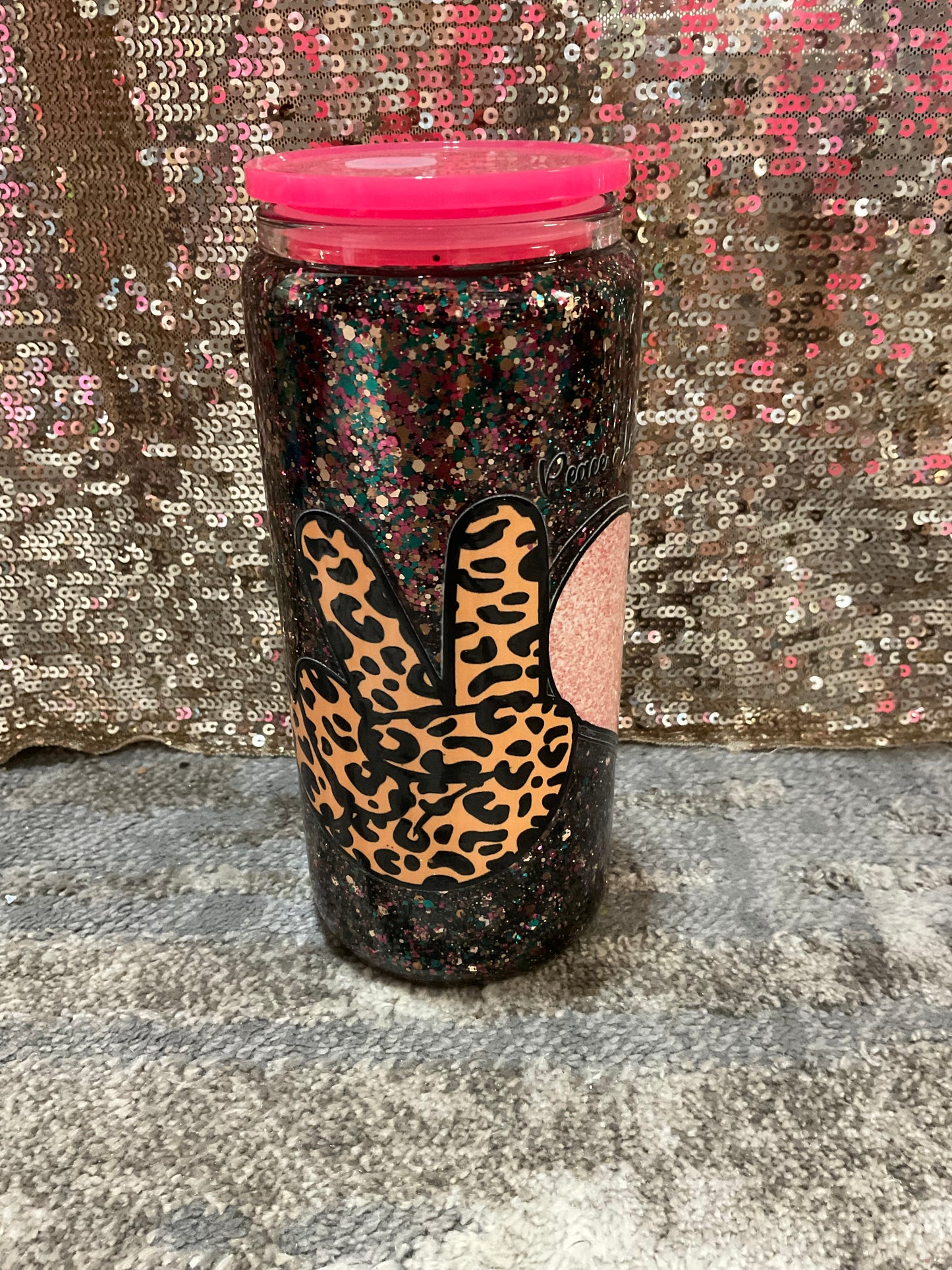 Peace, love, coffee Multi Chunky Glitter Snowglobe Tumbler