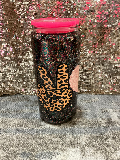 Peace, love, coffee Multi Chunky Glitter Snowglobe Tumbler