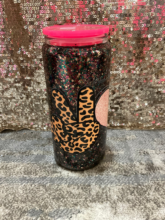Peace, love, coffee Multi Chunky Glitter Snowglobe Tumbler