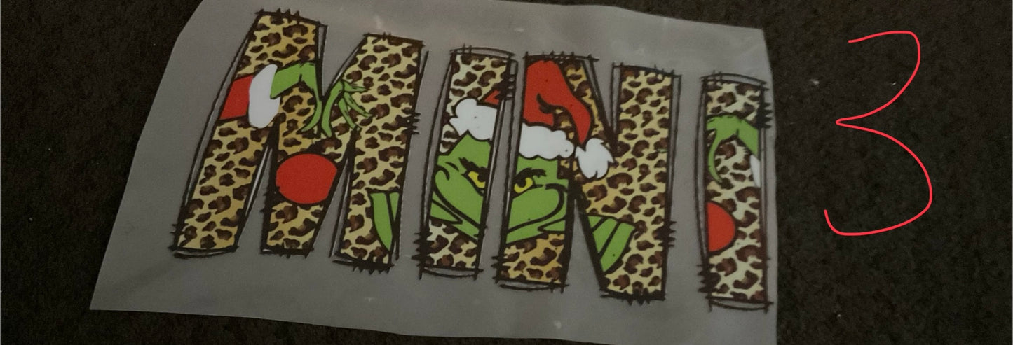 Mini Grinch and Cheetah Print Christmas DTF print