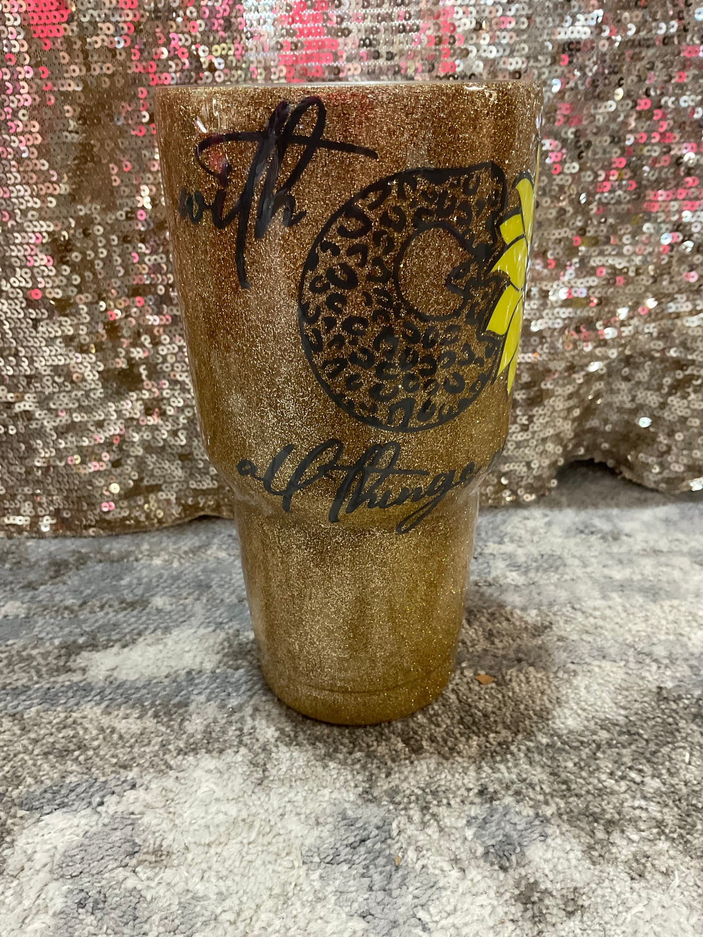 With GOD all things are possible Gold Glitter Resin Tumbler