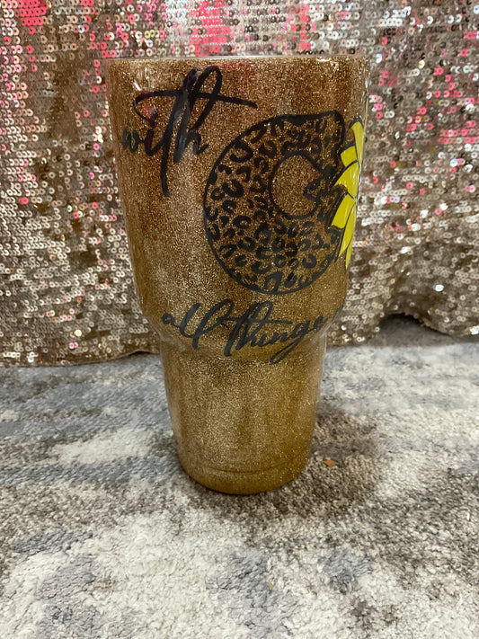 With GOD all things are possible Gold Glitter Resin Tumbler