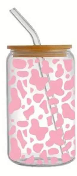 Pink Cow Print-Frosted 16oz Glass Tumbler