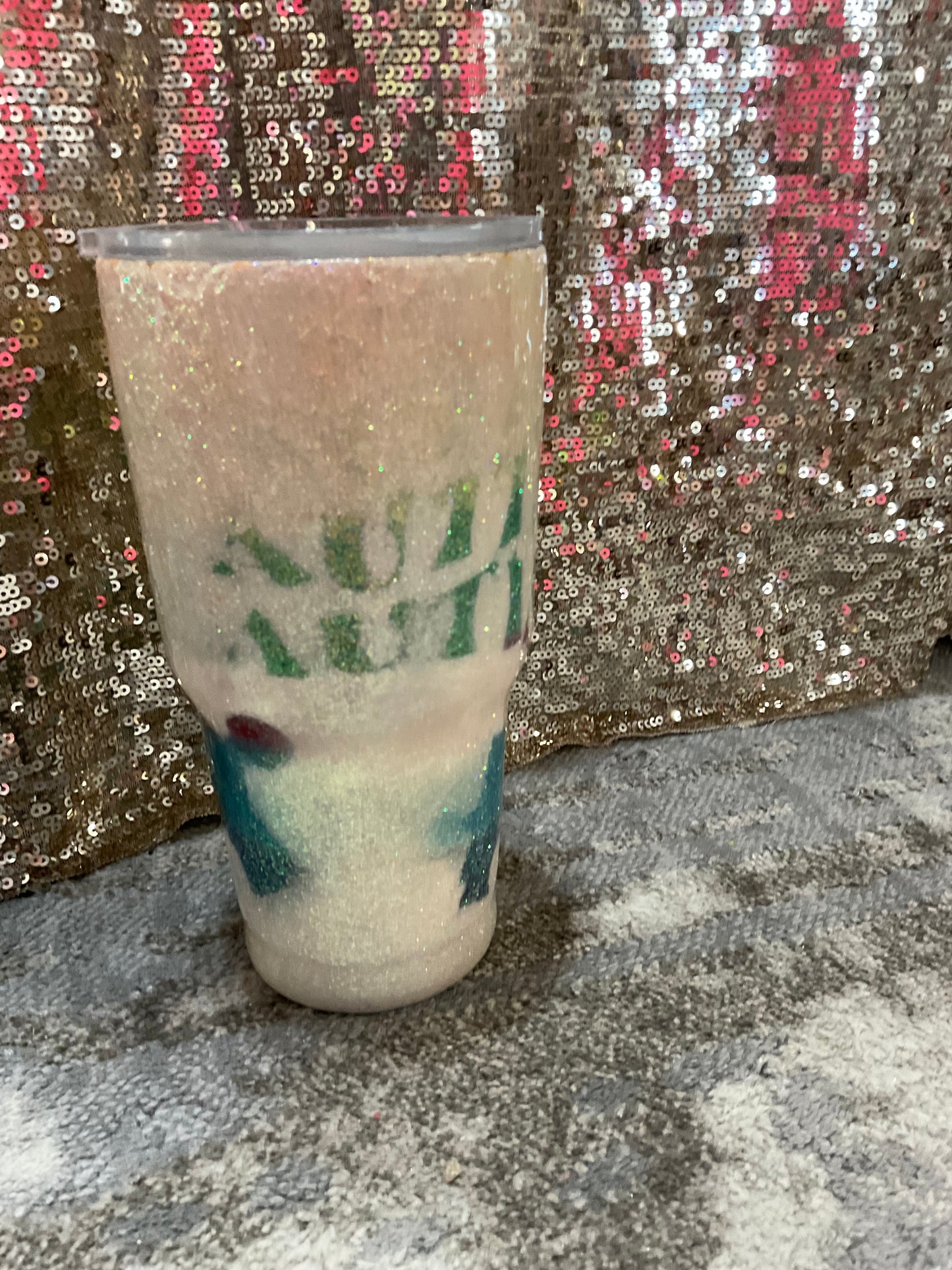 Autism Awareness White Peak a boo Rainbow Glitter Resin Tumbler