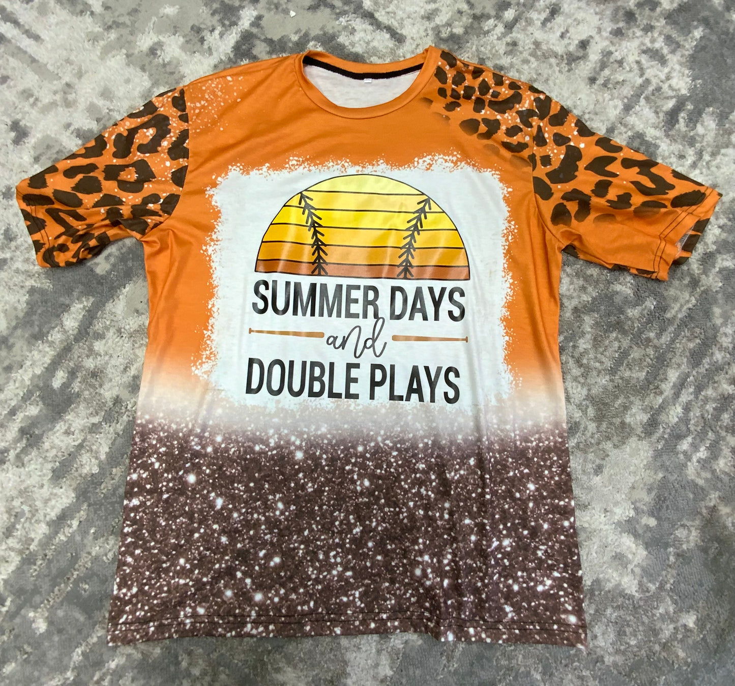 SUMMER DAYS and DOUBLE PLAYS-Orange Cheetah Splatter-Brown Splatter- Bleach Printed T-shirt