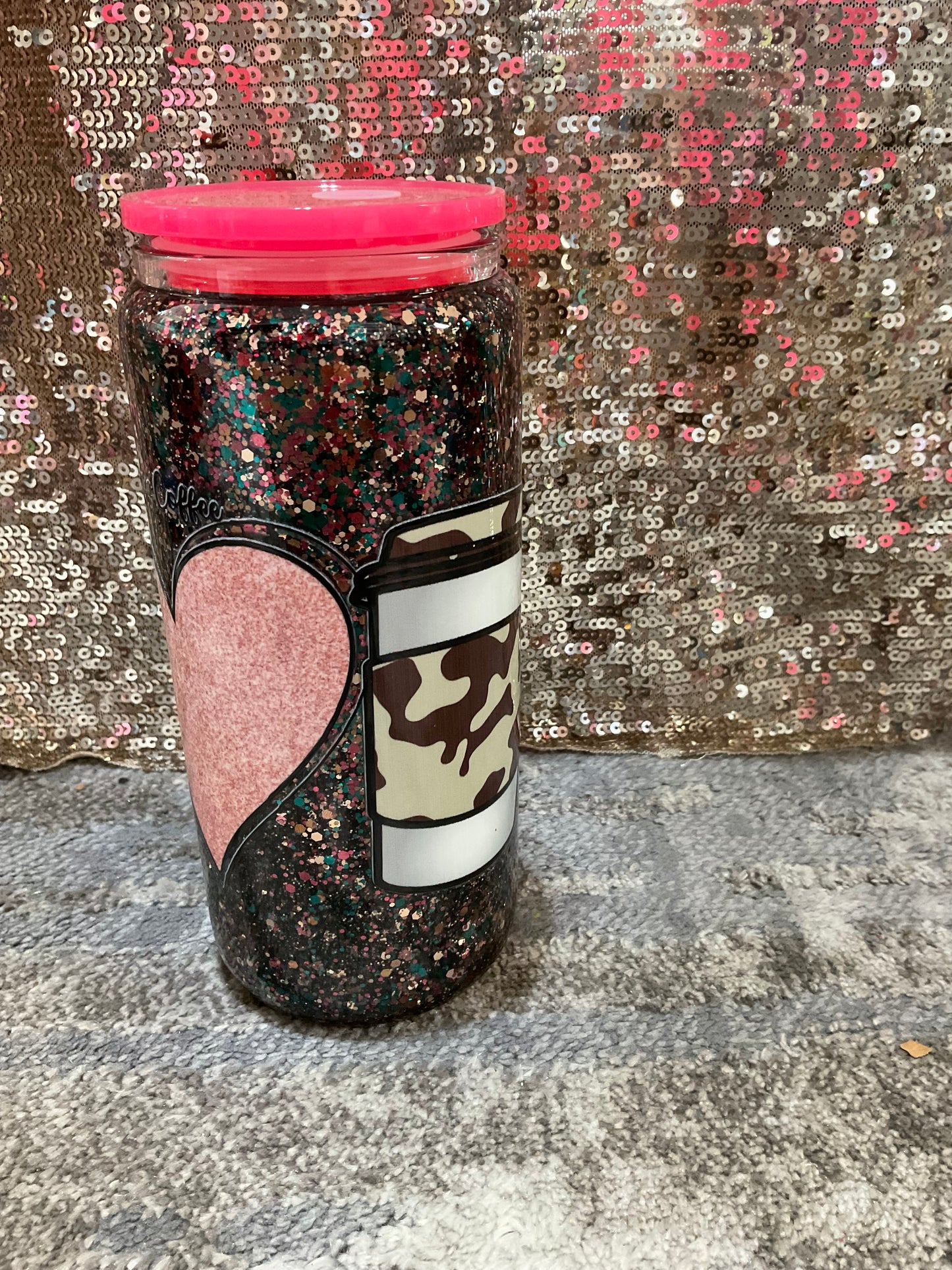 Peace, love, coffee Multi Chunky Glitter Snowglobe Tumbler