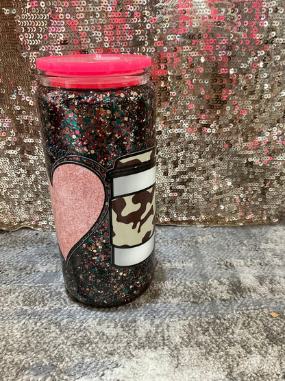 Peace, love, coffee Multi Chunky Glitter Snowglobe Tumbler