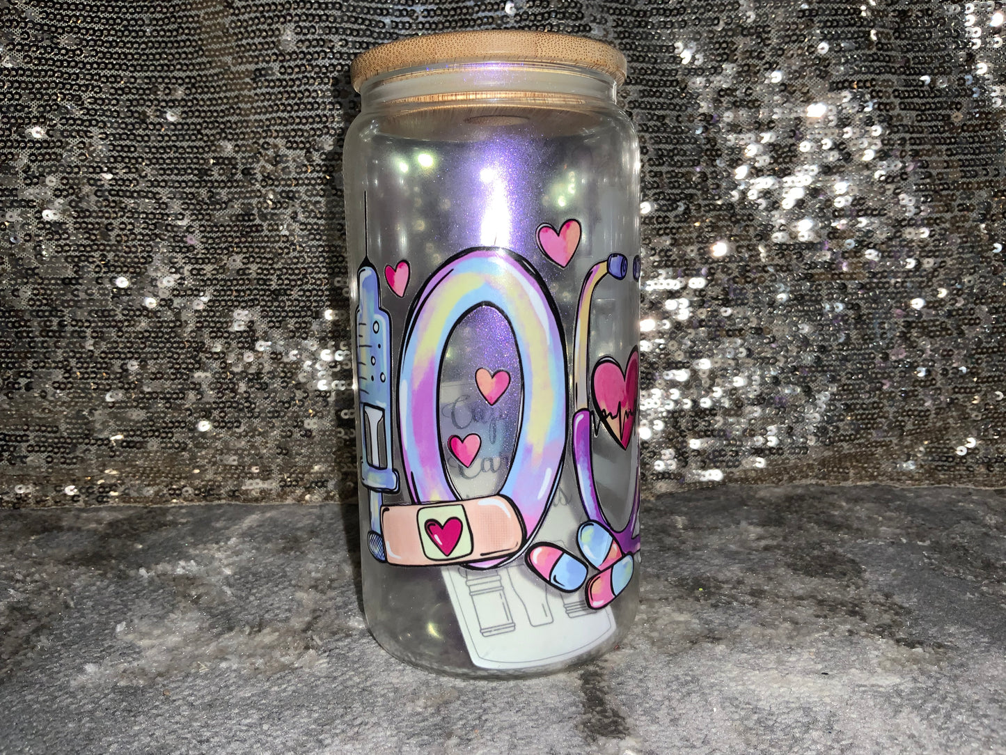 Love Nurse Design-Rainbow Shimmer Colorful Haze Glass Tumbler (Purple)