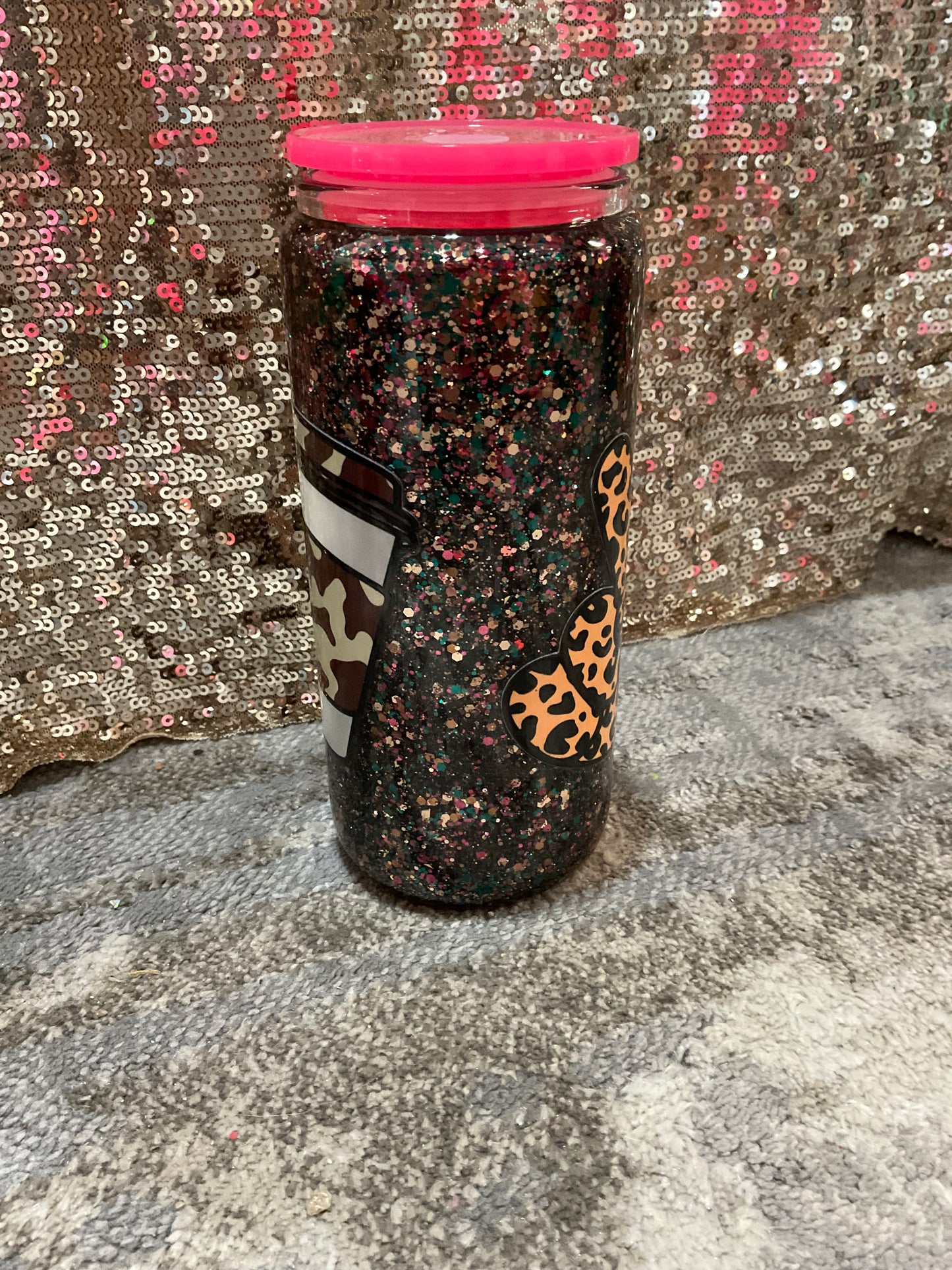 Peace, love, coffee Multi Chunky Glitter Snowglobe Tumbler