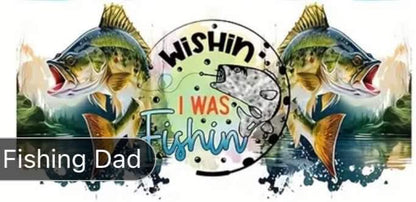 WisHin I WAS Fishing Print (FISHING DAD)-Rainbow Shimmer Colorful Haze Glass Tumbler (Blue)