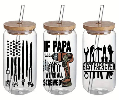 IF PAPA CANT FIX IT WERE ALL SCREWED "BEST PAP EVER" -Rainbow Shimmer Colorful Haze Glass Tumbler (Green)