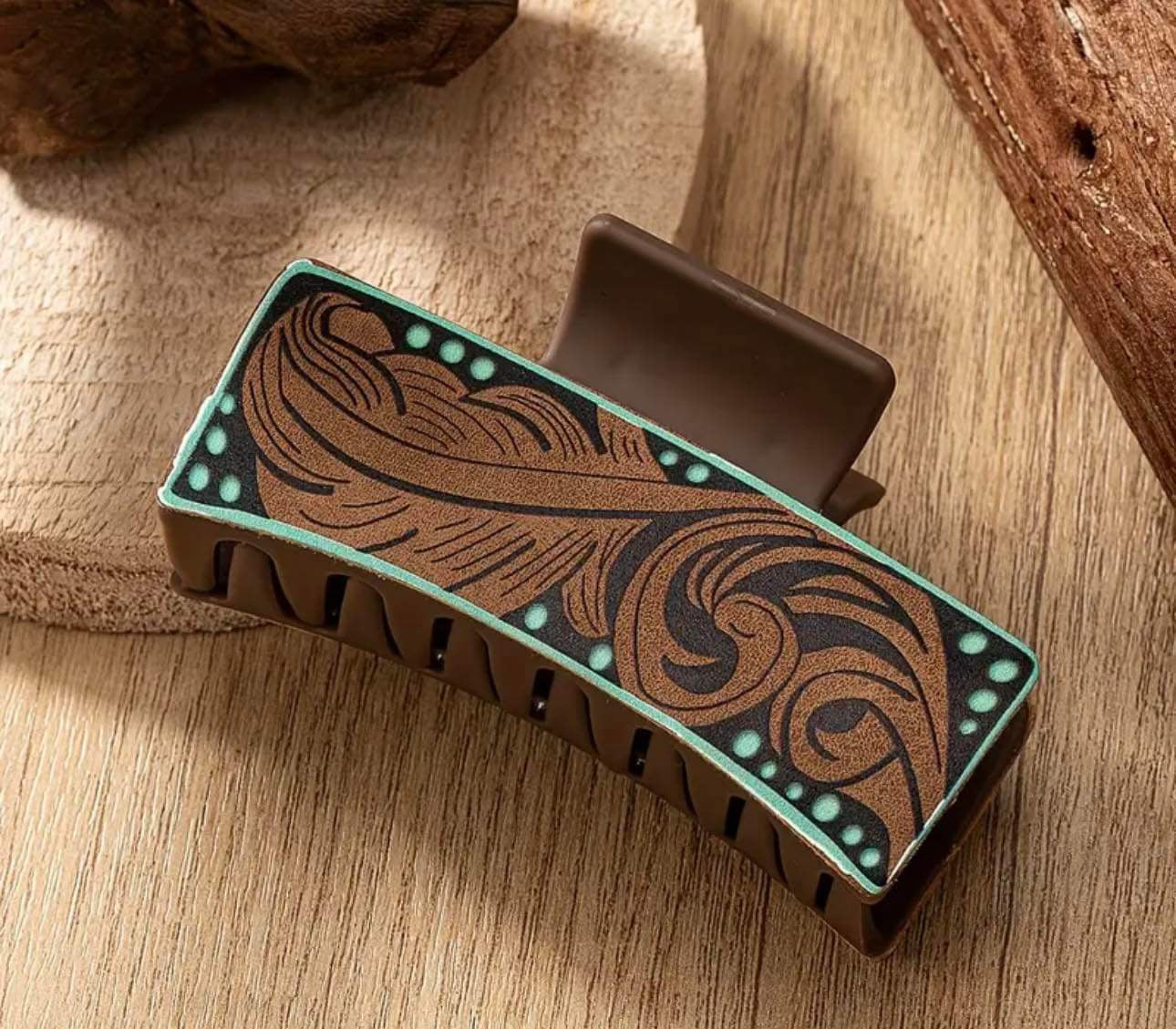 Elegant Western Tribal Print Leather Hair Clip