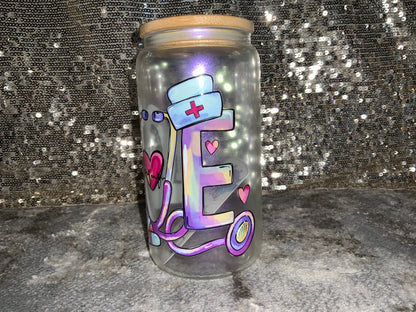 Love Nurse Design-Rainbow Shimmer Colorful Haze Glass Tumbler (Purple)