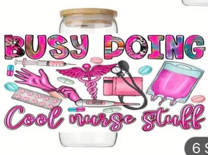 BUSY DOING Cool nurse stuff-Clear 16oz Glass Tumbler