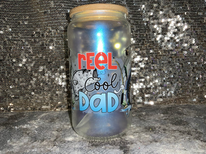 reel cool DAD -Rainbow Shimmer Colorful Haze Glass Tumbler (Blue)