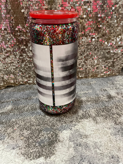 Flag and Eagle,  green, silver, black, red, iridescent Glitter Snowglobe Tumbler