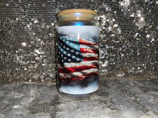 WE THE PEOPLE AMERICAN FLAG Print -Rainbow Shimmer Colorful Haze Glass Tumbler (Blue)