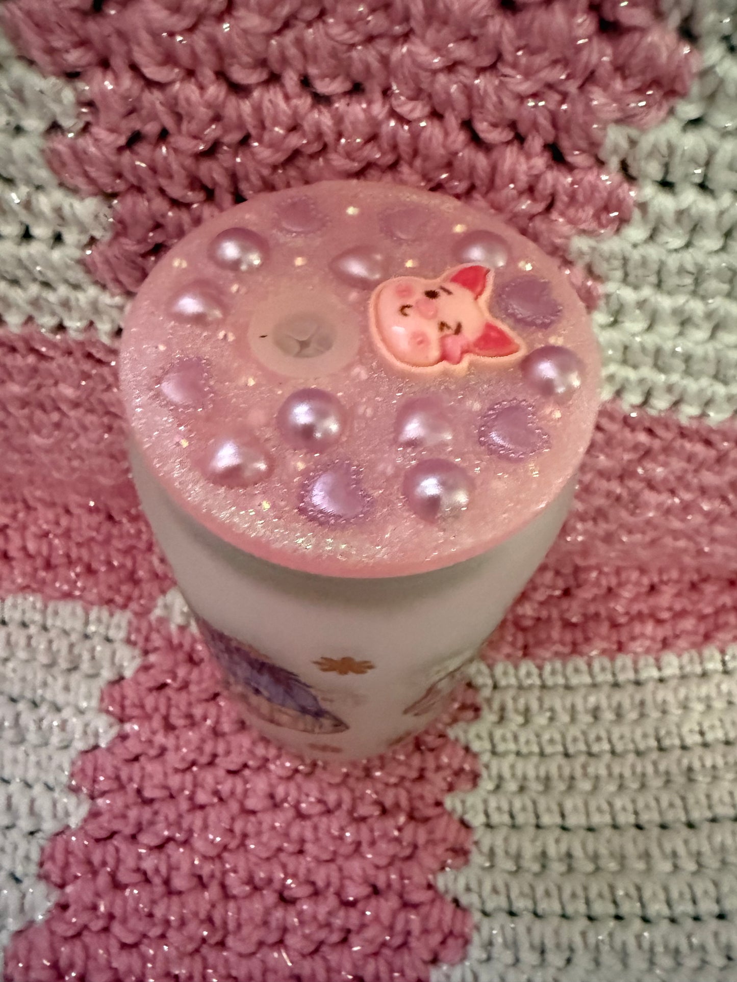 Winnie the Pooh Characters 16 oz Frosted Glass Cup with Holographic Design and decorative lid topper