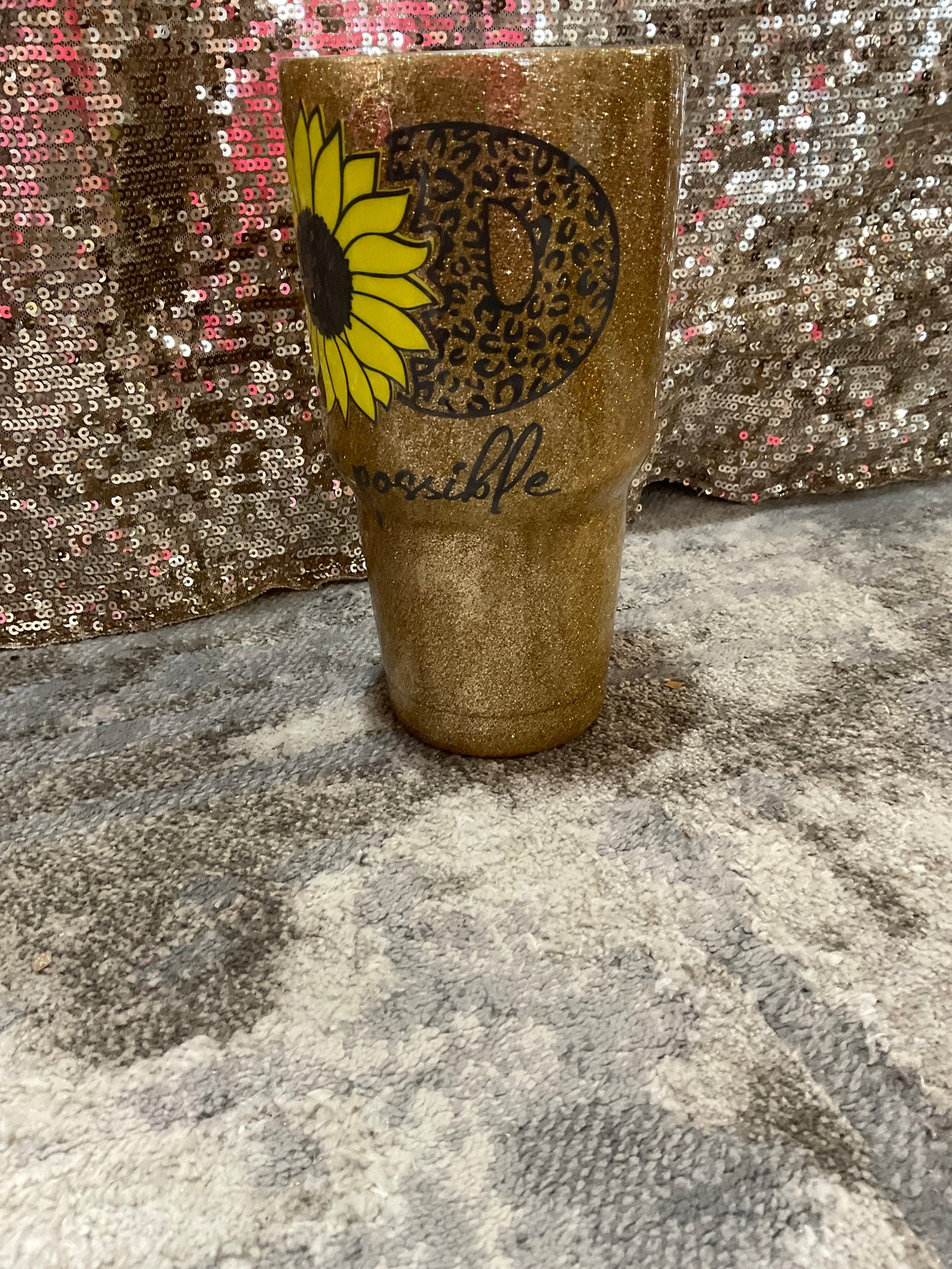 With GOD all things are possible Gold Glitter Resin Tumbler