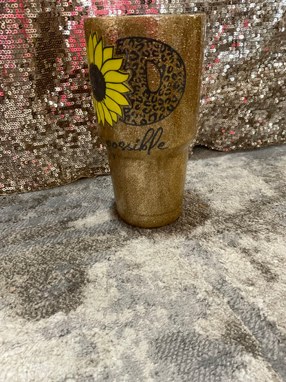 With GOD all things are possible Gold Glitter Resin Tumbler