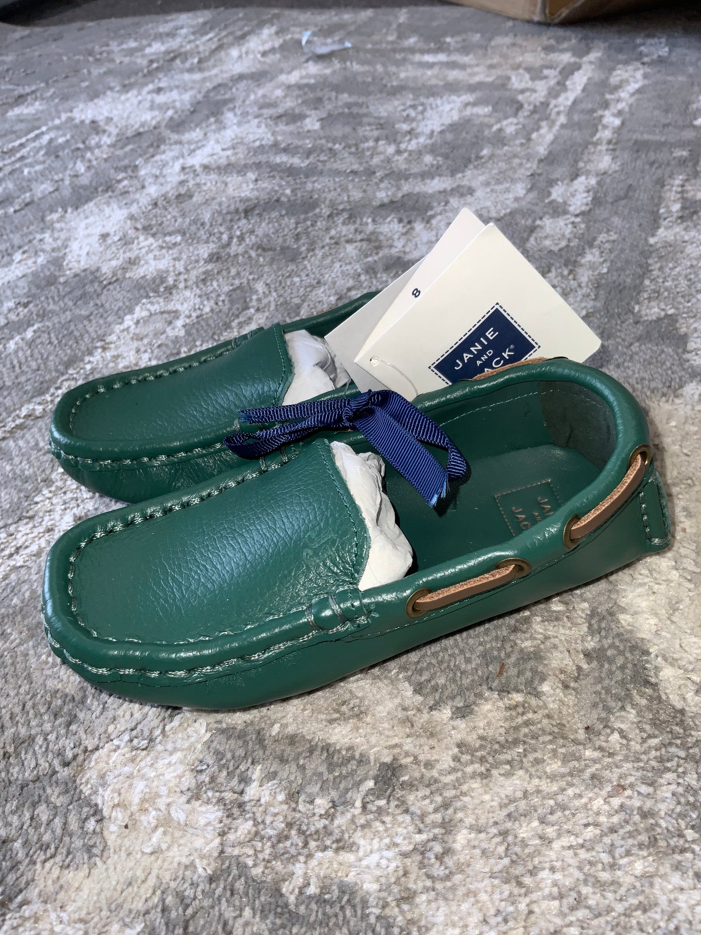 Janie and Jack Green Upper Leather Moccasins Loafer Toddler