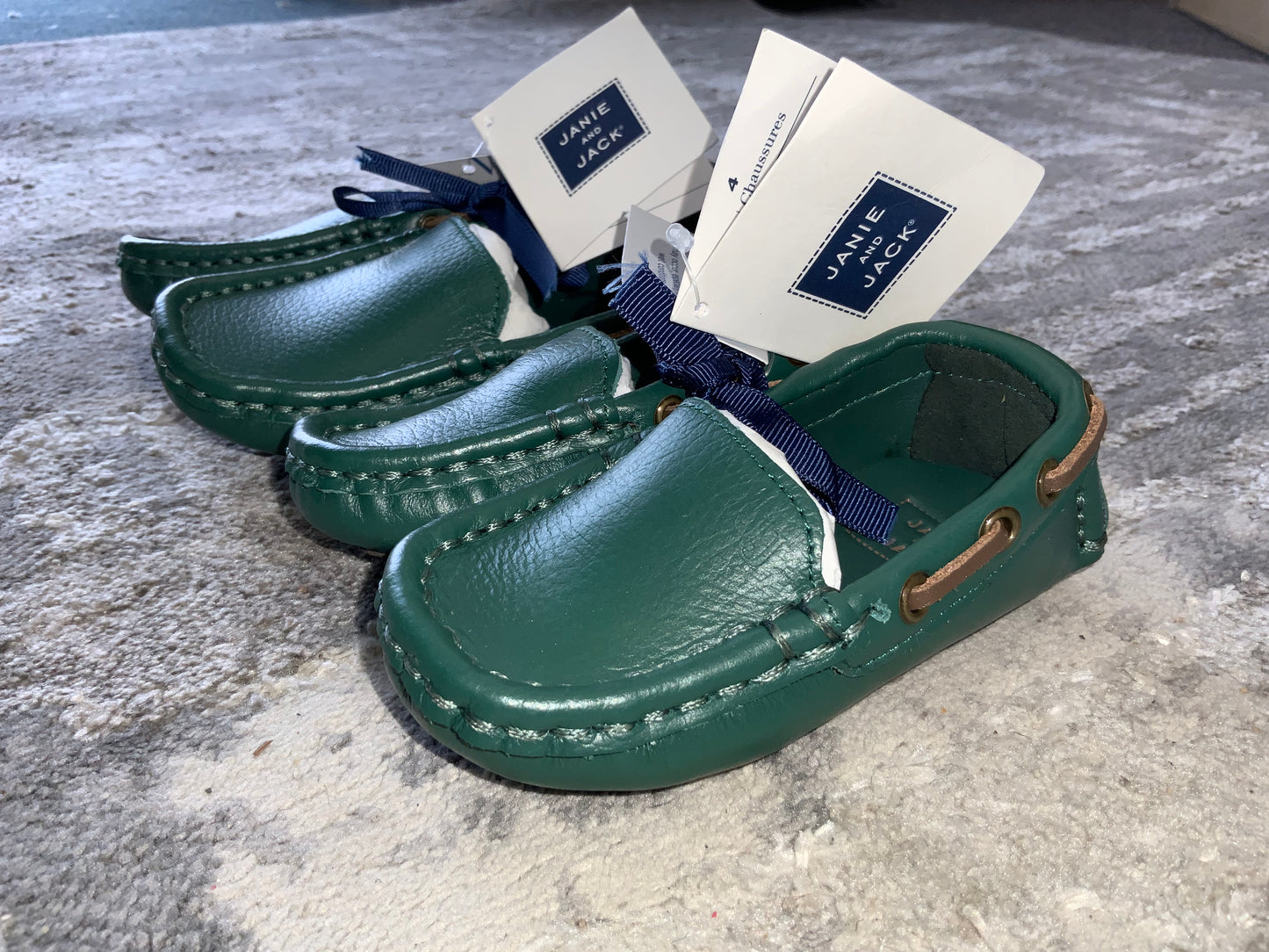 Janie and Jack Green Upper Leather Moccasins Loafer Toddler