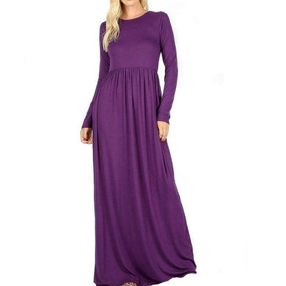 Shoulder Sleeve Maxi Dress Purple Modest Casual Dress for Women-Size SM