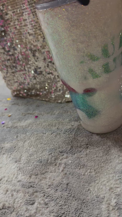 Autism Awareness White Peak a boo Rainbow Glitter Resin Tumbler