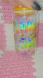 Winnie the Pooh Friends Forever 16 oz Glass Cup with Holographic Design with decorative lid topper