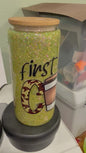 first we drink COFFEE Chunky Green Yellow Glitter Snowglobe Tumbler