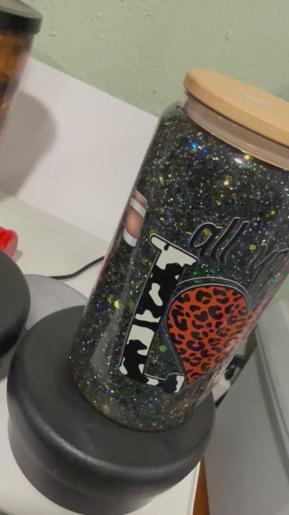 All you need is love, coffee, black, silver, and blue Glitter Snowglobe Tumbler
