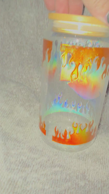 Harley Davidson motorcycle 16 oz Glass Cup with Holographic Design