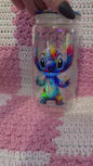 Stitch splatter paint 16 oz Glass Cup with Holographic Design with decorative lid topper