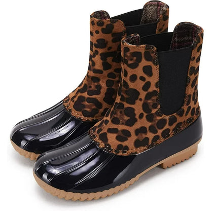 Leopard Print Rubber Slip On Ankle Boots