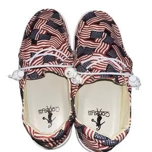 Corky's Flag sneakers (Hey Dude style) women’s 7-9  red white blue