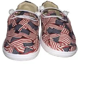 Corky's Flag sneakers (Hey Dude style) women’s 7-9  red white blue